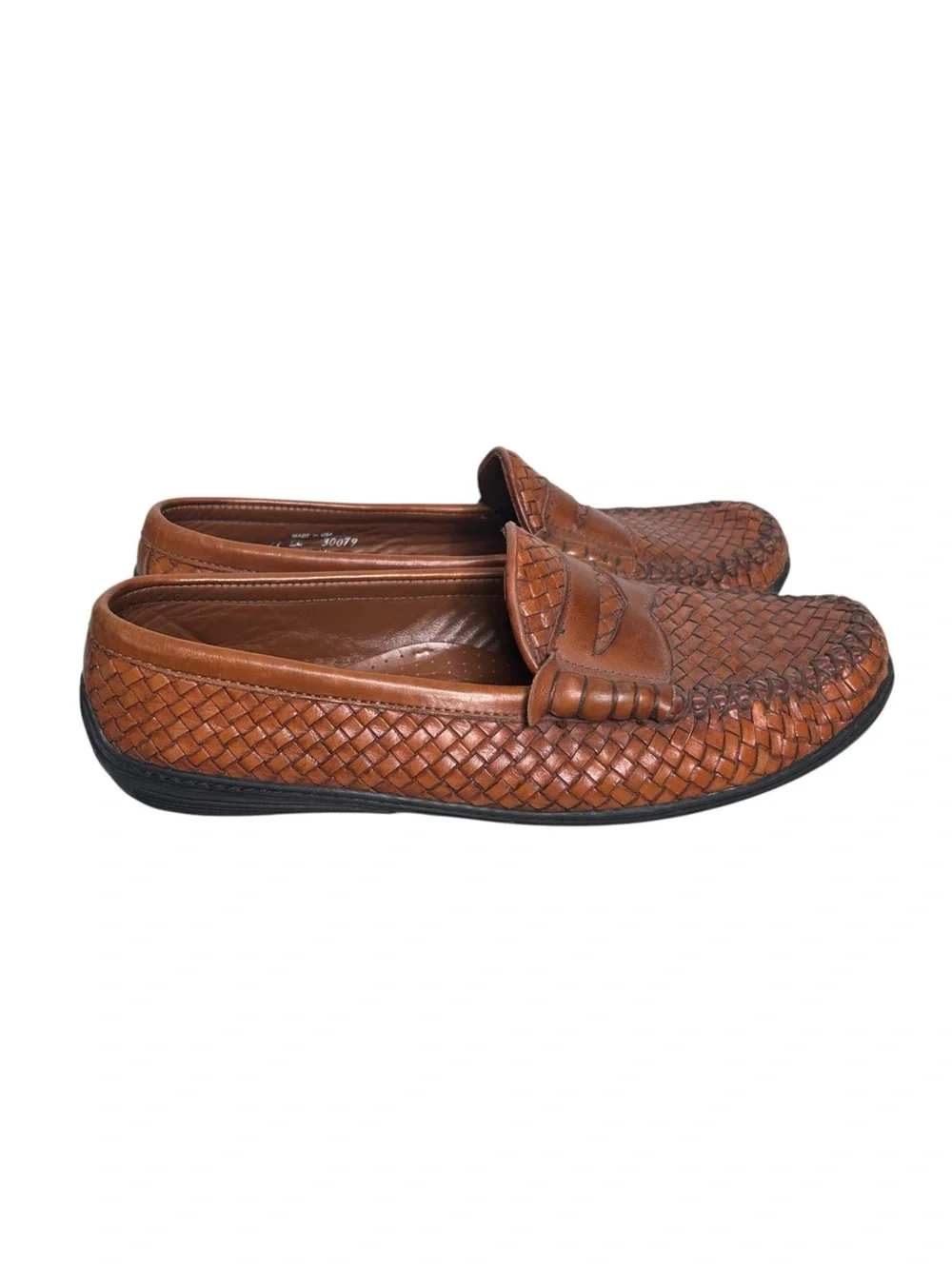 Allen Edmonds Men’s Norwalk Brown Leather Woven Basket Weave Penny Loafers 11 EE